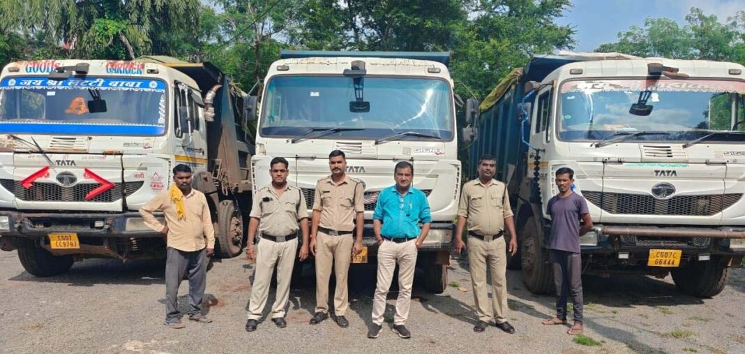 रायपुर : रेत, गिट्टी एवं मुरम के अवैध परिवहन पर खनिज विभाग की बड़ी कार्रवाई- 13 हाईवा जब्त