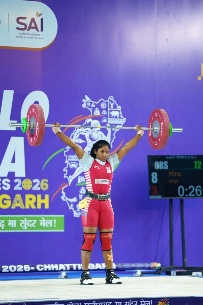 रायपुर : खेलो इंडिया ट्राइबल गेम्स 2026 : 58 किग्रा महिला वेटलिफ्टिंग में अरुणाचल की अनाई वांग्सू ने जीता स्वर्ण