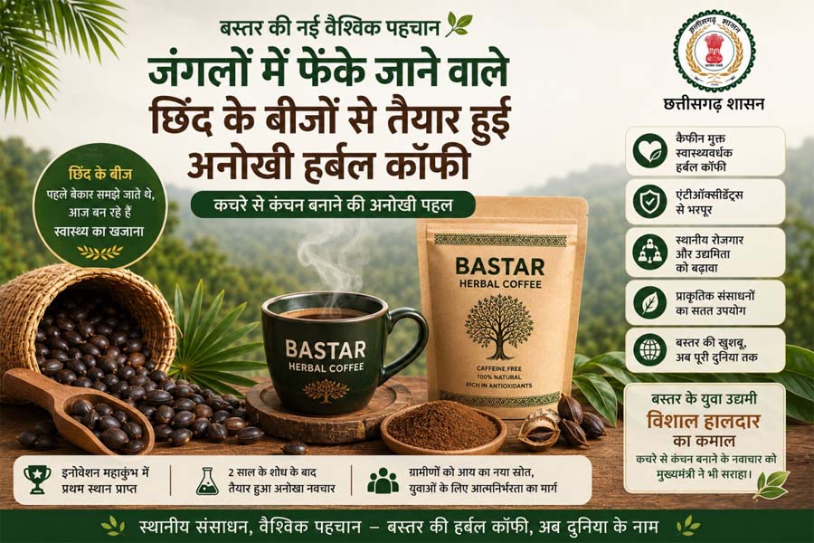 रायपुर : बस्तर की नई वैश्विक पहचान : जंगलों में फेंके जाने वाले छिंद के बीजों से तैयार हुई अनोखी हर्बल कॉफी