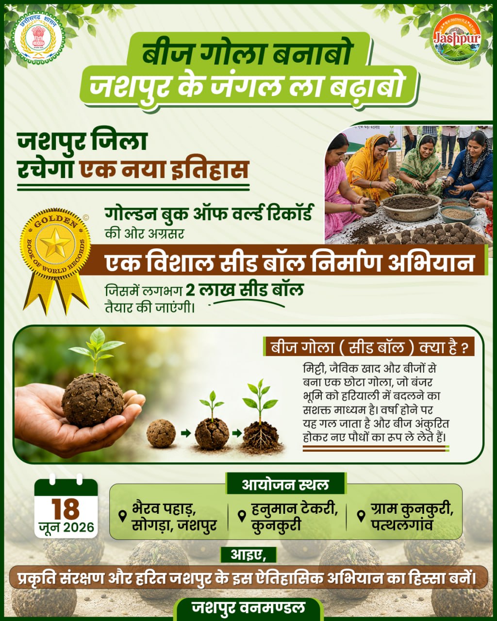 रायपुर : ‘बीज गोला बनाबो-जशपुर के जंगल ला बढ़ाबो” महाअभियान की शुरुआत