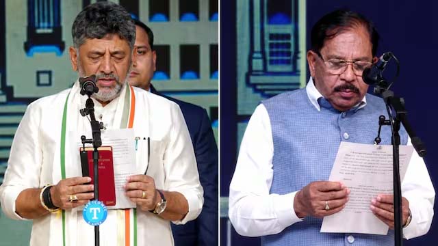 Breaking News: कर्नाटक के नए मुख्यमंत्री बने डीके शिवकुमार, संविधान हाथ में लेकर शपथ ली, जी परमेश्वर को उपमुख्यमंत्री बनाया गया; सिद्धारमैया के बेटे समेत 12 विधायक मंत्री बने