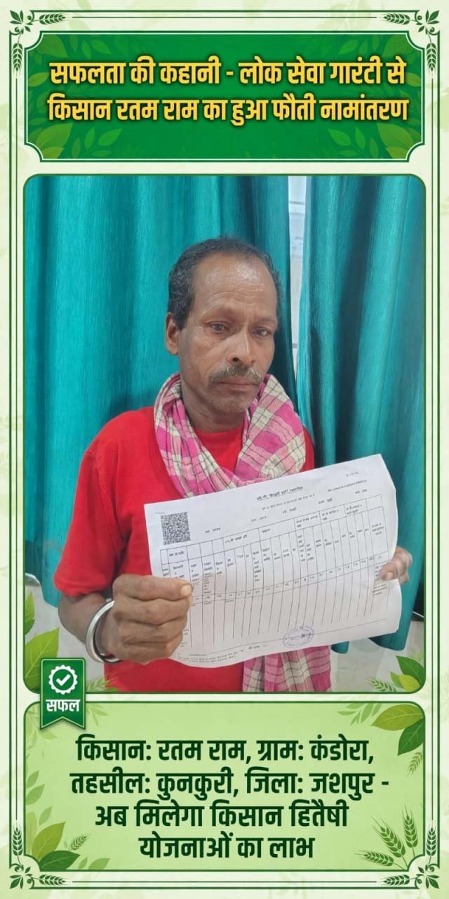 रायपुर : सेवा की कहानी : वर्षों से पिता के नाम दर्ज थी जमीन, लोक सेवा गारंटी से किसान रतम राम को मिला हक